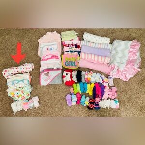 Baby Girl Towels, Bibs, Swaddles, Blanket, and Socks